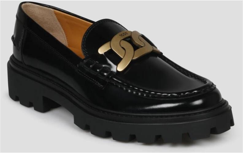 TOD'S Leren Loafers met Metalen Ketting Accessoire Black Dames