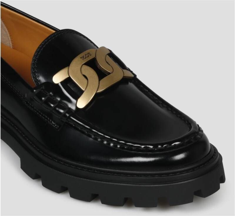 TOD'S Leren Loafers met Metalen Ketting Accessoire Black Dames