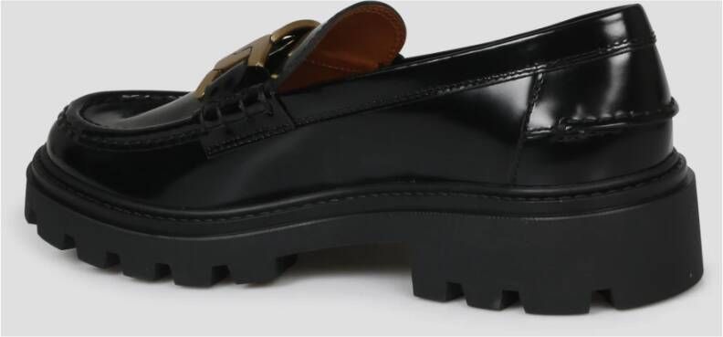 TOD'S Leren Loafers met Metalen Ketting Accessoire Black Dames