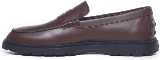 TOD'S Leren Loafers Rubberen Zool Made in Italy Brown Heren