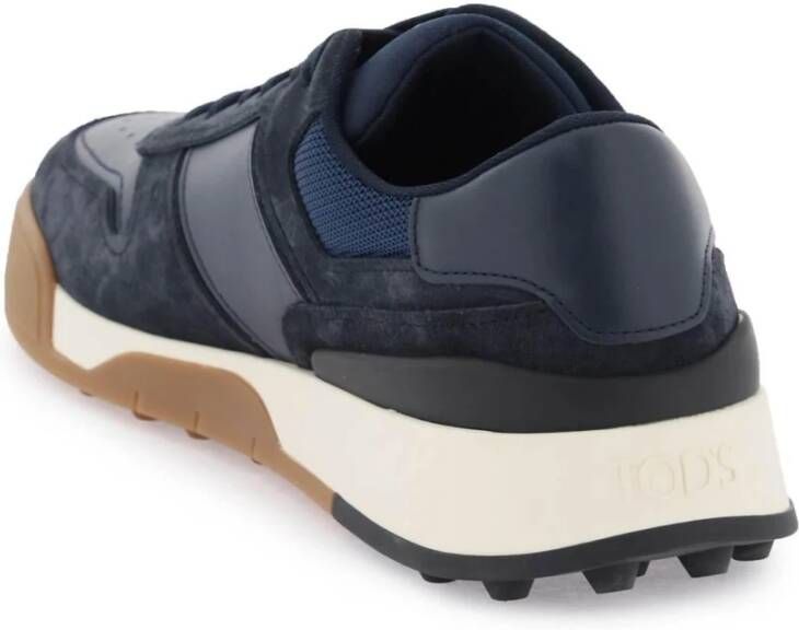 TOD'S Leren sneakers met stoffen inzetstukken Blue Heren