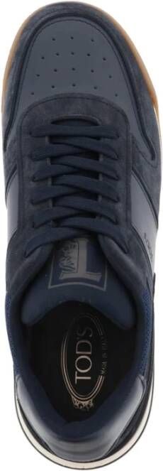 TOD'S Leren sneakers met stoffen inzetstukken Blue Heren