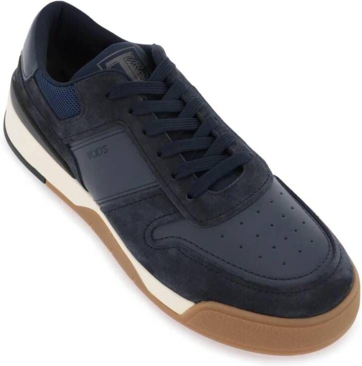 TOD'S Leren sneakers met stoffen inzetstukken Blue Heren