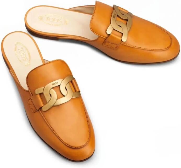 TOD'S Lichtbruine leren muiltjes met ketting Brown Dames