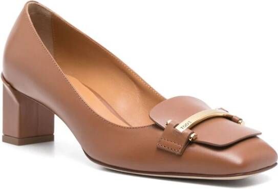 TOD'S Lichtbruine Vierkante Neus Leren Hakken Brown Dames