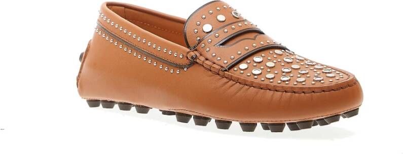 TOD'S Loafer Schoenen met Studs en Spiegels Brown Dames