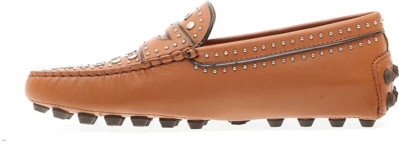 TOD'S Loafer Schoenen met Studs en Spiegels Brown Dames