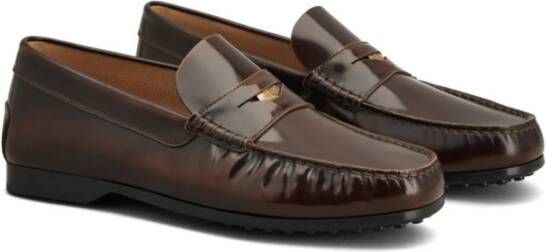 TOD'S Logo Plaque Leren Loafers Brown Heren