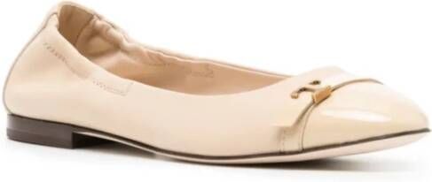 TOD'S Logo Strap Leren Ballerina's Off White Dames