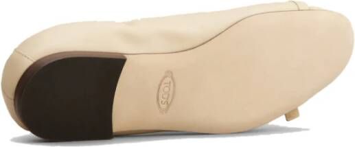 TOD'S Logo Strap Leren Ballerina's Off White Dames