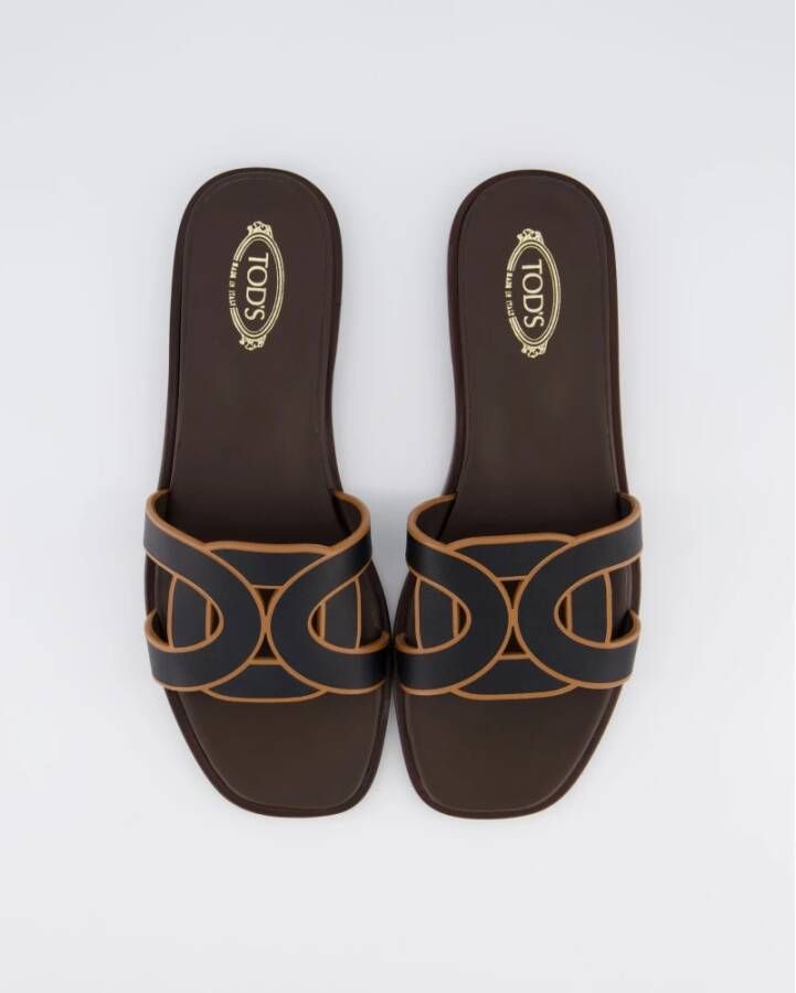 TOD'S Maxi Ketting Leren Sandalen Brown Dames