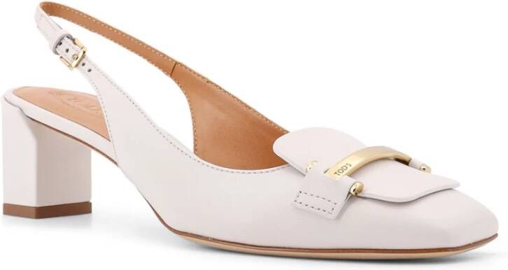 TOD'S Metalen Detail Leren Slingback Hakken Beige Dames