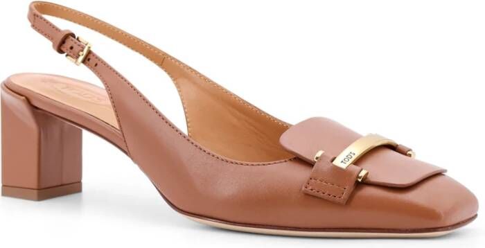 TOD'S Metalen Detail Leren Slingback Hakken Brown Dames