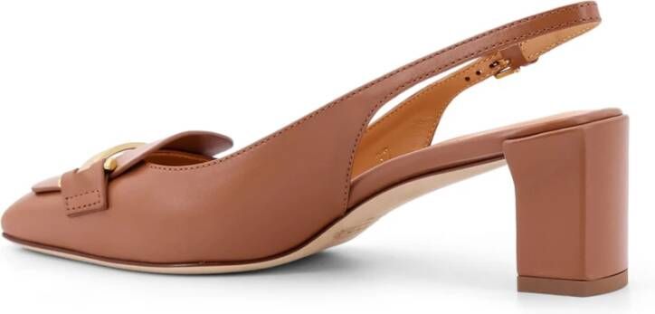 TOD'S Metalen Detail Leren Slingback Hakken Brown Dames