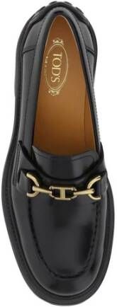 TOD'S Metalen Plaque Kalfleren Loafers met Blokhak Black Dames