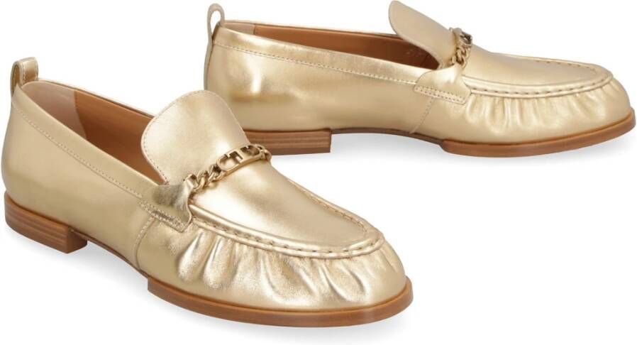 TOD'S Metallic Leren Loafers met Verzamelde Detail Yellow Dames