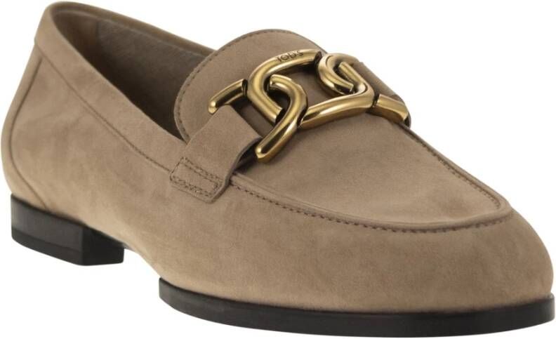 TOD'S Mocassin in nubuck met metalen ketting Beige Dames