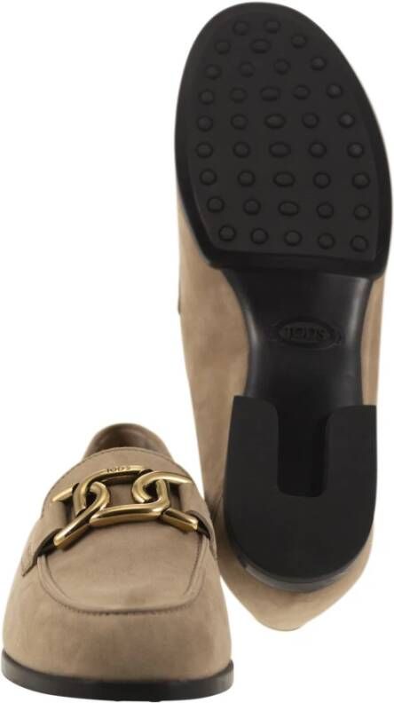 TOD'S Mocassin in nubuck met metalen ketting Beige Dames