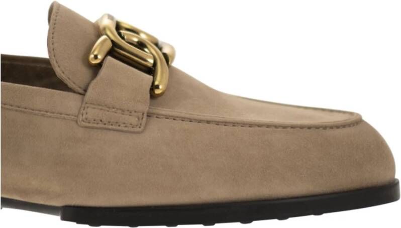 TOD'S Mocassin in nubuck met metalen ketting Beige Dames