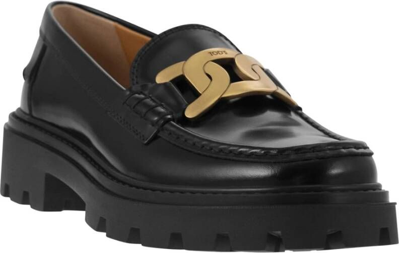 TOD'S Moderne Leren Mocassin met Metalen Ketting Black Dames