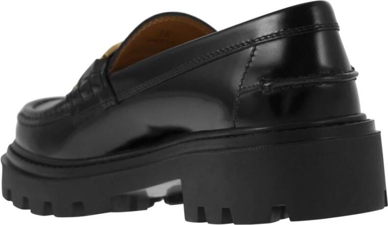 TOD'S Moderne Leren Mocassin met Metalen Ketting Black Dames