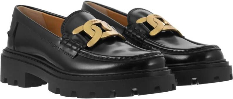 TOD'S Moderne Leren Mocassin met Metalen Ketting Black Dames