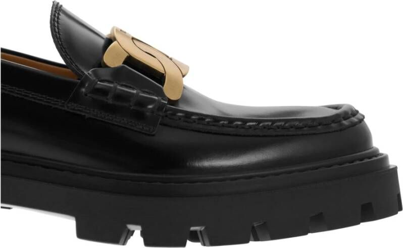 TOD'S Moderne Leren Mocassin met Metalen Ketting Black Dames