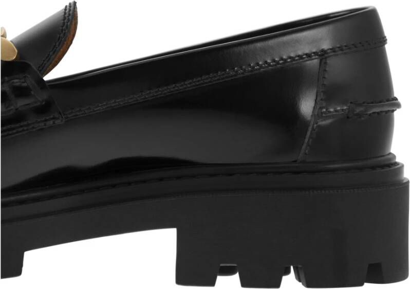 TOD'S Moderne Leren Mocassin met Metalen Ketting Black Dames