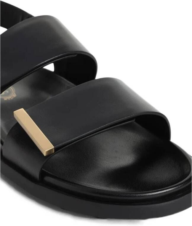 TOD'S Platte Dubbele Riem Sandaal Black Dames