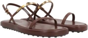 TOD'S Platte Leren Sandalen Brown Dames