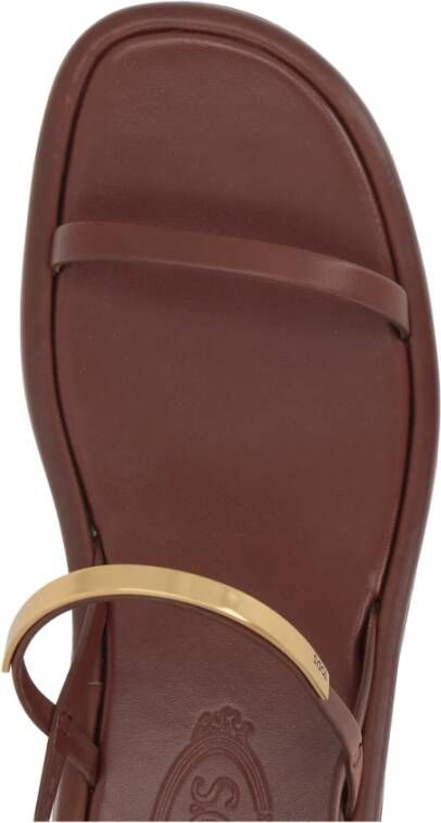 TOD'S Platte Leren Sandalen Brown Dames