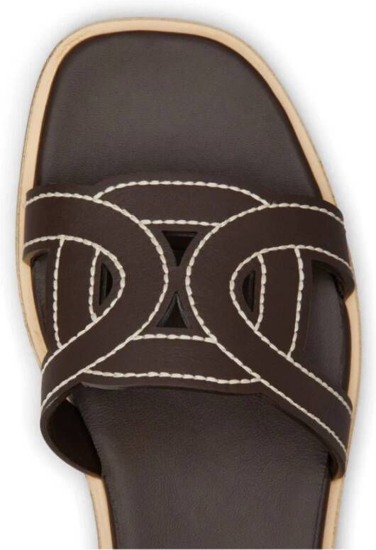 TOD'S Platte Leren Sandalen met Gelaagde Details Brown Dames