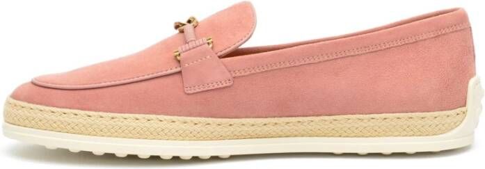 TOD'S Roze Suède Mocassin met Rubberen Zool Pink Dames