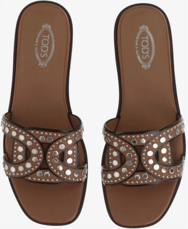 TOD'S Bruine leren kruisband sliders met studs Brown Dames