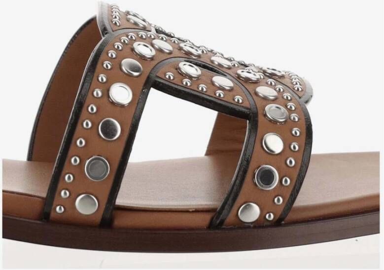 TOD'S Bruine leren kruisband sliders met studs Brown Dames