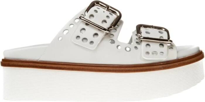 TOD'S Zomerse Stijl Sliders met Geperforeerd Leer en Dubbele Metalen Gesp Wit Dames