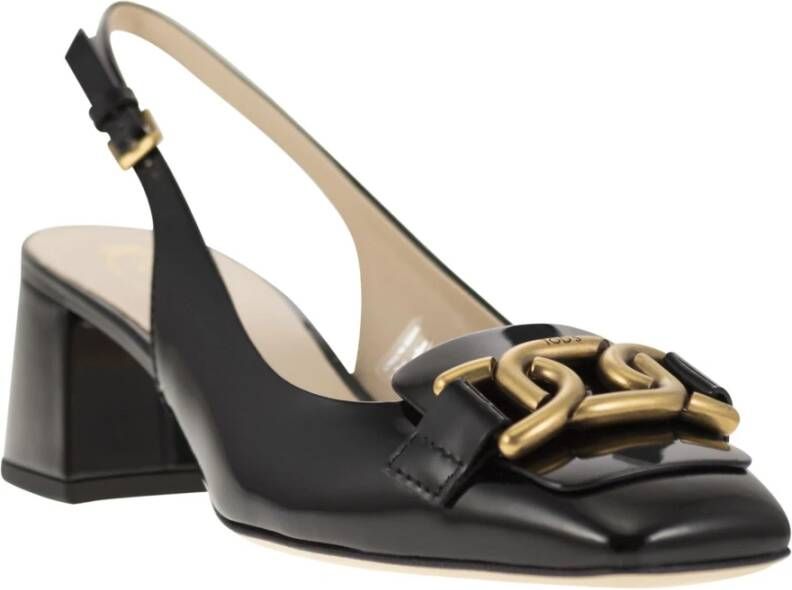 TOD'S Slingback Pomp met Vierkante Neus en Metalen Ketting Black Dames