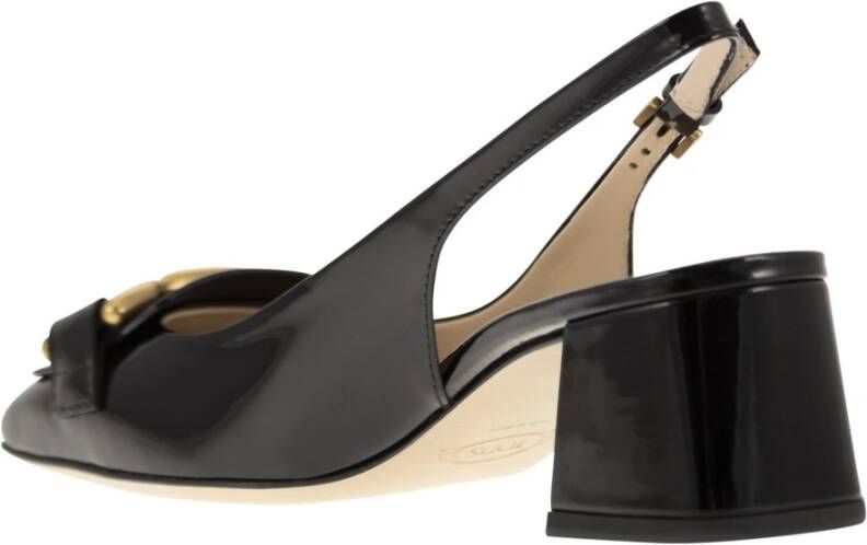 TOD'S Slingback Pomp met Vierkante Neus en Metalen Ketting Black Dames