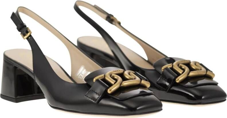 TOD'S Slingback Pomp met Vierkante Neus en Metalen Ketting Black Dames