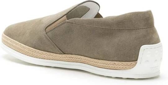 TOD'S Beige Suède Slip-On Sneakers met Handgeweven Touwdetail Grijs Heren