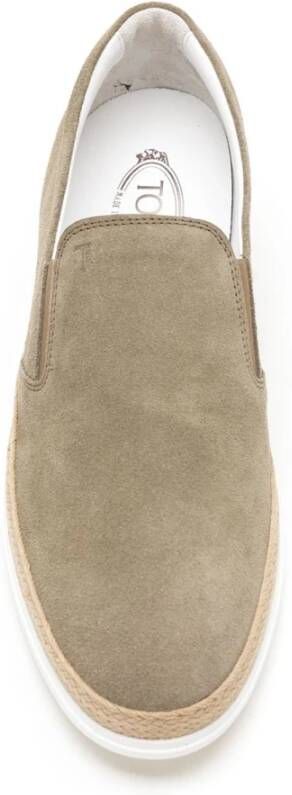 TOD'S Beige Suède Slip-On Sneakers met Handgeweven Touwdetail Grijs Heren