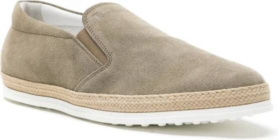 TOD'S Beige Suède Slip-On Sneakers met Handgeweven Touwdetail Grijs Heren