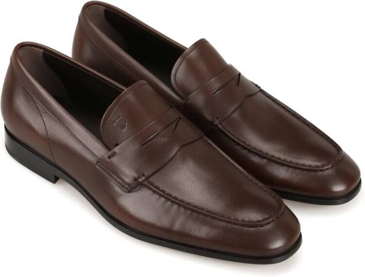 TOD'S Stijlvolle Bruine Suède Loafers met Penny Bar Brown Heren