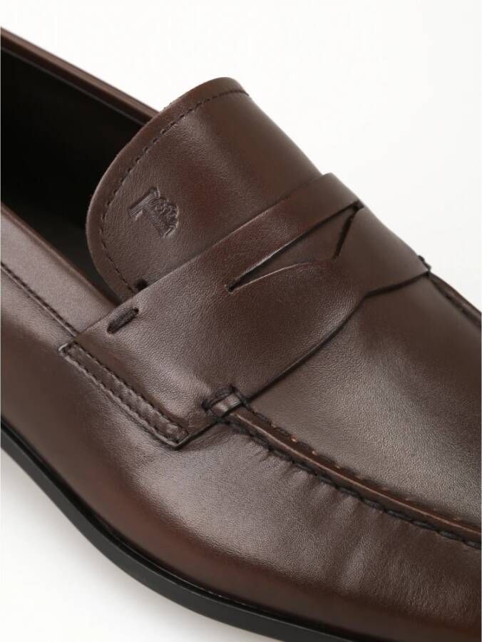 TOD'S Stijlvolle Bruine Suède Loafers met Penny Bar Brown Heren