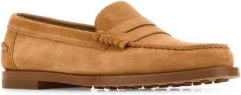 TOD'S Stijlvolle Camel Suede Loafers Brown Dames