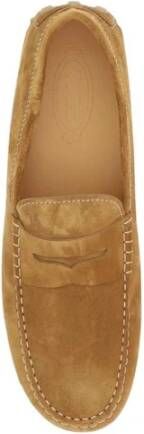 TOD'S Suède Antislip Loafers met Logo Binnenzool Brown Heren