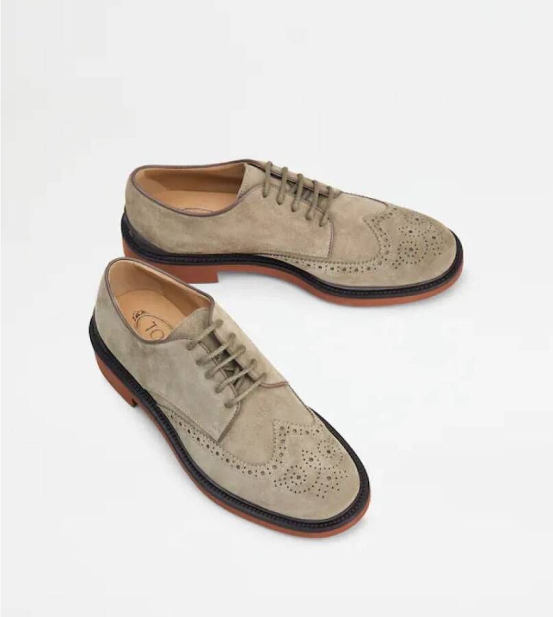 TOD'S Suède Brogue Veterschoen Beige Heren