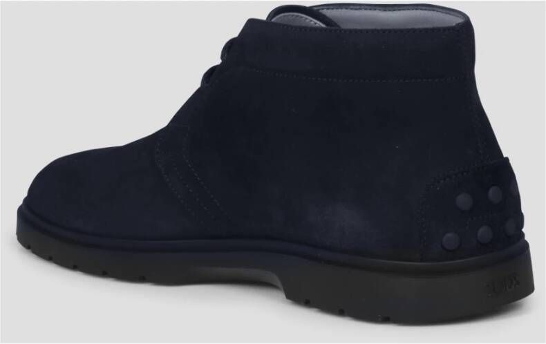 TOD'S Suede Desert Boots met Rubber Kiezels Blauw Heren