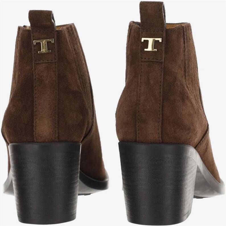 TOD'S Suède Leren Enkellaarzen Amandel Teen Brown Dames