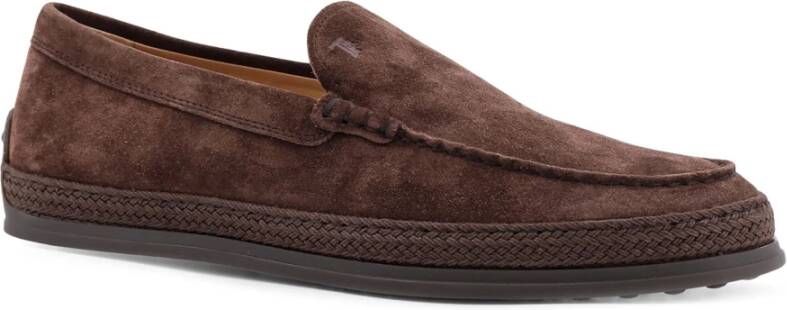 TOD'S Suède Loafer met Gegraveerd Logo Brown Heren